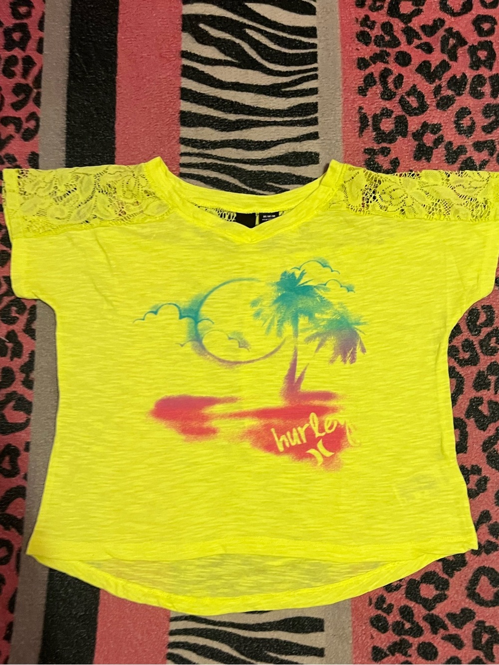 Hurley neon palm tree island lace shirt